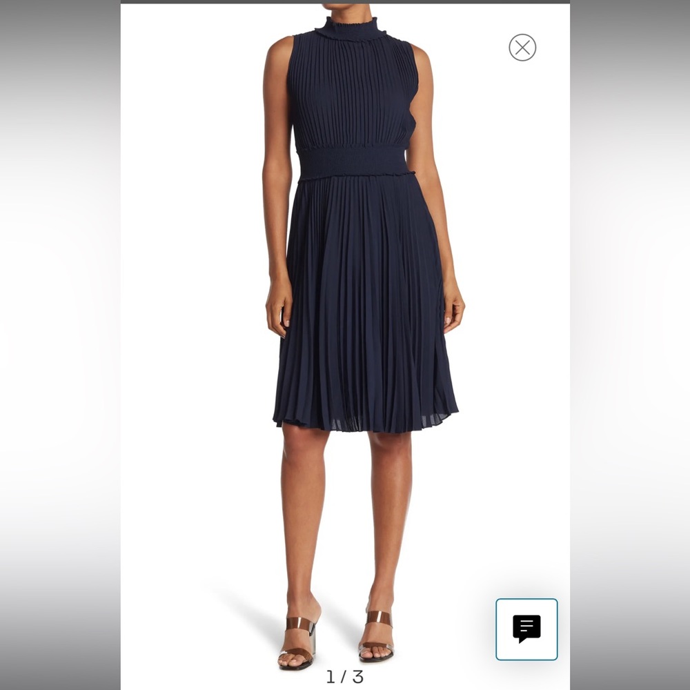 Smocked High Neck Pleated Dress